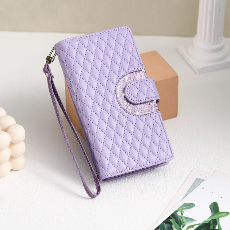 For Google Pixel 7 5G Glitter Lattice Zipper Wallet Leather Phone Case(Purple) - Google Cases by PMC Jewellery | Online Shopping South Africa | PMC Jewellery | Buy Now Pay Later Mobicred