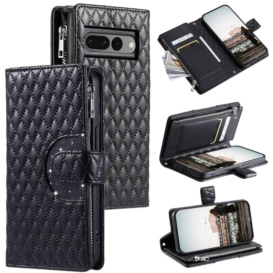 For Google Pixel 7 Pro 5G Glitter Lattice Zipper Wallet Leather Phone Case(Black) - Google Cases by PMC Jewellery | Online Shopping South Africa | PMC Jewellery | Buy Now Pay Later Mobicred