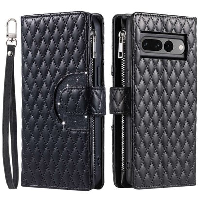 For Google Pixel 7 Pro 5G Glitter Lattice Zipper Wallet Leather Phone Case(Black) - Google Cases by PMC Jewellery | Online Shopping South Africa | PMC Jewellery | Buy Now Pay Later Mobicred