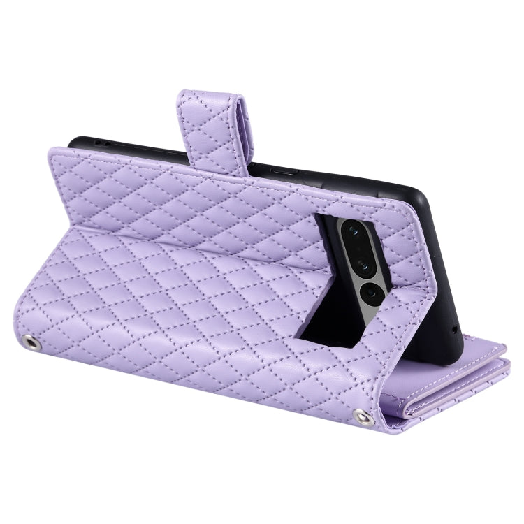 For Google Pixel 7 Pro 5G Glitter Lattice Zipper Wallet Leather Phone Case(Purple) - Google Cases by PMC Jewellery | Online Shopping South Africa | PMC Jewellery | Buy Now Pay Later Mobicred