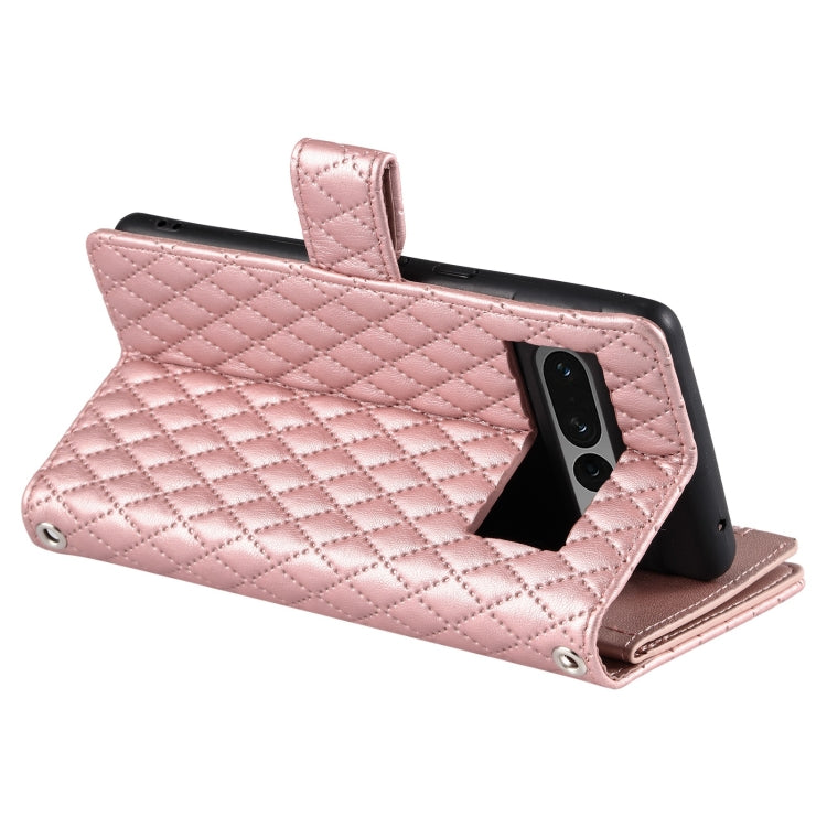 For Google Pixel 7 Pro 5G Glitter Lattice Zipper Wallet Leather Phone Case(Rose Gold) - Google Cases by PMC Jewellery | Online Shopping South Africa | PMC Jewellery | Buy Now Pay Later Mobicred