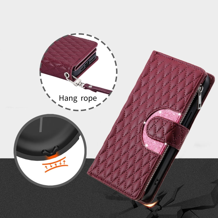 For Google Pixel 8 Glitter Lattice Zipper Wallet Leather Phone Case(Wine Red) - Google Cases by PMC Jewellery | Online Shopping South Africa | PMC Jewellery | Buy Now Pay Later Mobicred