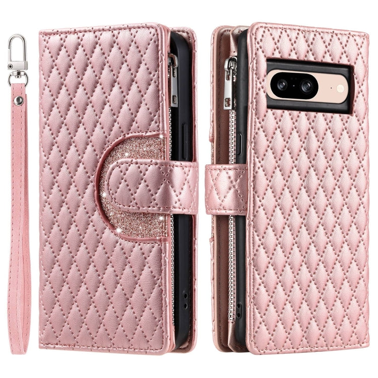 For Google Pixel 8 Glitter Lattice Zipper Wallet Leather Phone Case(Rose Gold) - Google Cases by PMC Jewellery | Online Shopping South Africa | PMC Jewellery | Buy Now Pay Later Mobicred