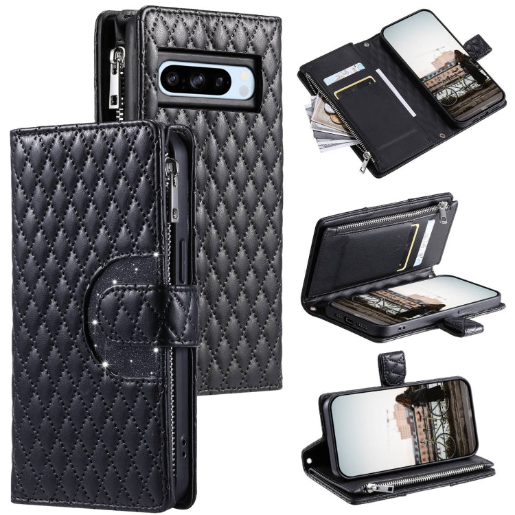 For Google Pixel 8 Pro Glitter Lattice Zipper Wallet Leather Phone Case(Black) - Google Cases by PMC Jewellery | Online Shopping South Africa | PMC Jewellery | Buy Now Pay Later Mobicred