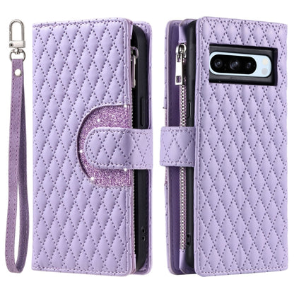 For Google Pixel 8 Pro Glitter Lattice Zipper Wallet Leather Phone Case(Purple) - Google Cases by PMC Jewellery | Online Shopping South Africa | PMC Jewellery | Buy Now Pay Later Mobicred