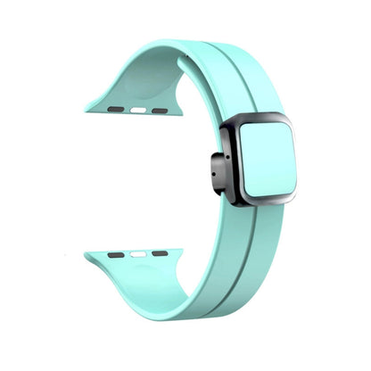 For Apple Watch SE 2023 44mm Magnetic Square Buckle Silicone Watch Band(Sapphire Blue) - Watch Bands by PMC Jewellery | Online Shopping South Africa | PMC Jewellery