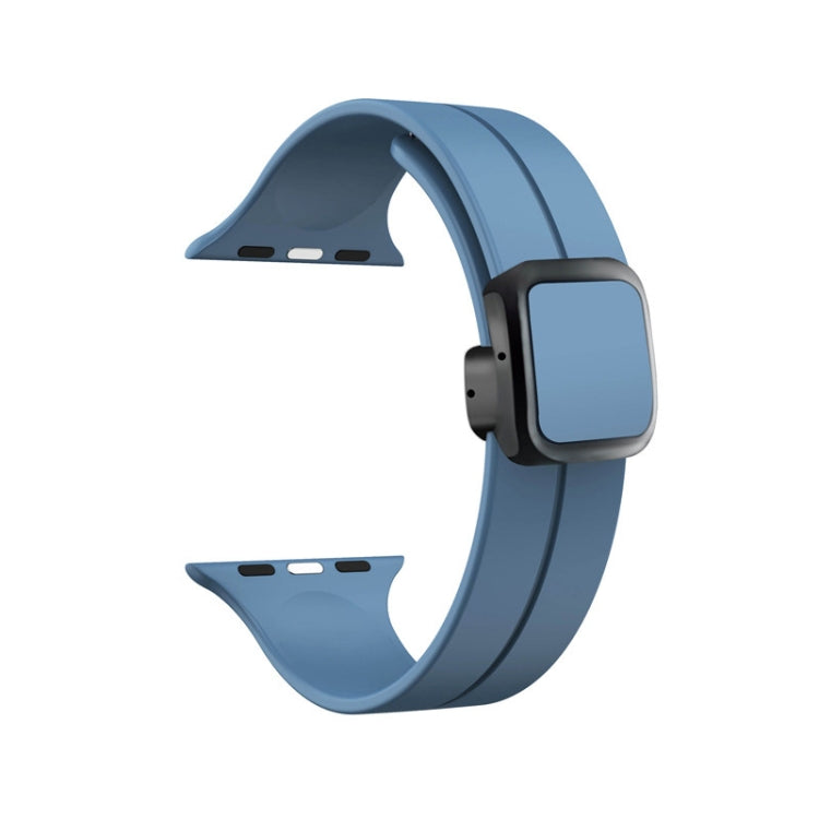 For Apple Watch SE 2023 44mm Magnetic Square Buckle Silicone Watch Band(Blue) - Watch Bands by PMC Jewellery | Online Shopping South Africa | PMC Jewellery