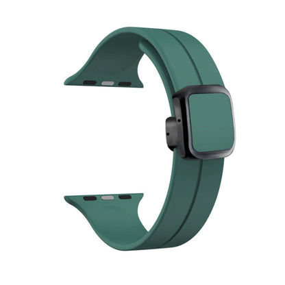 For Apple Watch SE 2023 44mm Magnetic Square Buckle Silicone Watch Band(Pine Green) - Watch Bands by PMC Jewellery | Online Shopping South Africa | PMC Jewellery