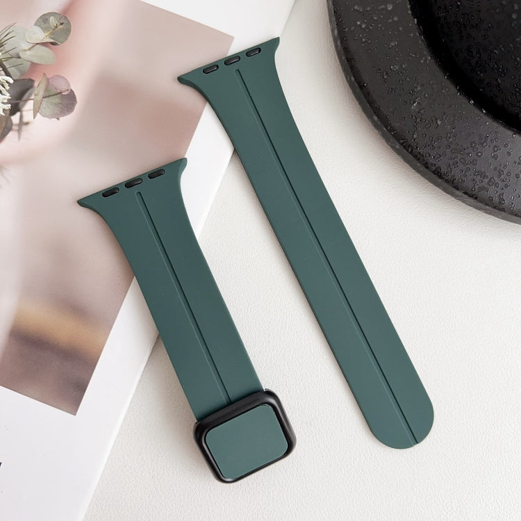 For Apple Watch SE 2023 44mm Magnetic Square Buckle Silicone Watch Band(Pine Green) - Watch Bands by PMC Jewellery | Online Shopping South Africa | PMC Jewellery