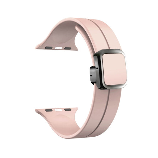 For Apple Watch SE 2023 40mm Magnetic Square Buckle Silicone Watch Band(Sand Pink) - Watch Bands by PMC Jewellery | Online Shopping South Africa | PMC Jewellery