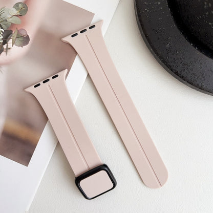 For Apple Watch SE 2023 40mm Magnetic Square Buckle Silicone Watch Band(Sand Pink) - Watch Bands by PMC Jewellery | Online Shopping South Africa | PMC Jewellery