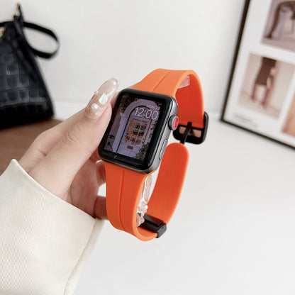 For Apple Watch Ultra 2 49mm Magnetic Square Buckle Silicone Watch Band(Orange) - Watch Bands by PMC Jewellery | Online Shopping South Africa | PMC Jewellery