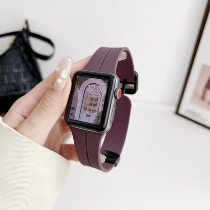 For Apple Watch Series 9 45mm Magnetic Square Buckle Silicone Watch Band(Fruit Purple) - Watch Bands by PMC Jewellery | Online Shopping South Africa | PMC Jewellery