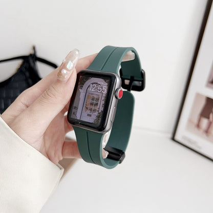 For Apple Watch Series 9 45mm Magnetic Square Buckle Silicone Watch Band(Pine Green) - Watch Bands by PMC Jewellery | Online Shopping South Africa | PMC Jewellery