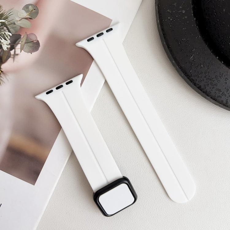 For Apple Watch Series 9 41mm Magnetic Square Buckle Silicone Watch Band(White) - Watch Bands by PMC Jewellery | Online Shopping South Africa | PMC Jewellery