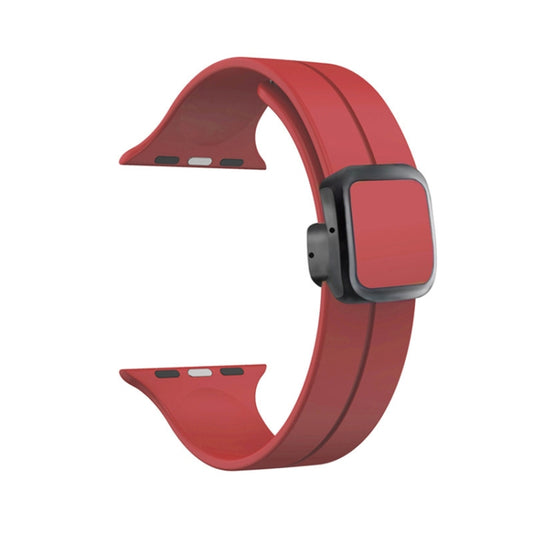 For Apple Watch Series 9 41mm Magnetic Square Buckle Silicone Watch Band(Red) - Watch Bands by PMC Jewellery | Online Shopping South Africa | PMC Jewellery