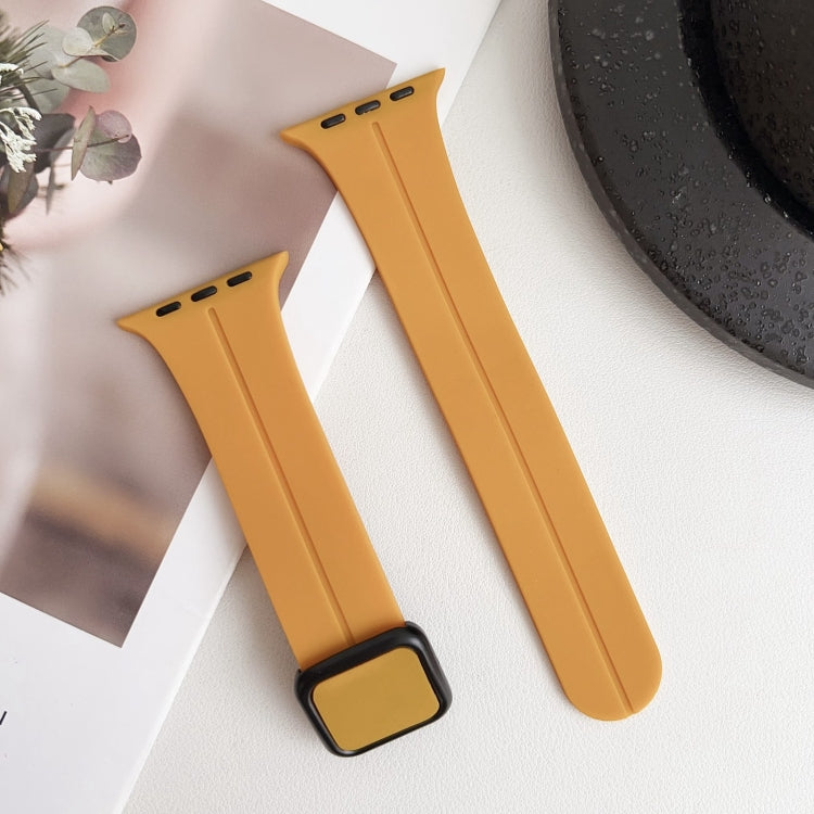 For Apple Watch Series 8 41mm Magnetic Square Buckle Silicone Watch Band(Yellow) - Watch Bands by PMC Jewellery | Online Shopping South Africa | PMC Jewellery