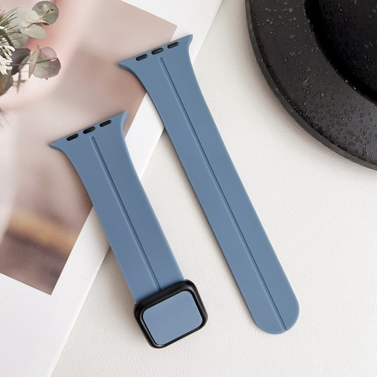 For Apple Watch Series 8 45mm Magnetic Square Buckle Silicone Watch Band(Blue) - Watch Bands by PMC Jewellery | Online Shopping South Africa | PMC Jewellery