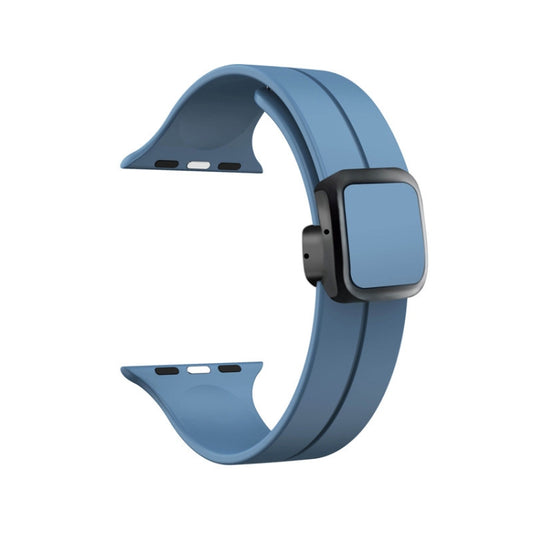 For Apple Watch Series 7 41mm Magnetic Square Buckle Silicone Watch Band(Blue) - Watch Bands by PMC Jewellery | Online Shopping South Africa | PMC Jewellery