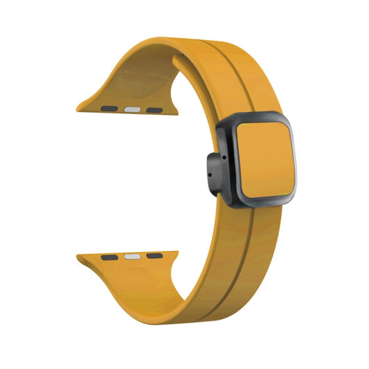 For Apple Watch Series 7 41mm Magnetic Square Buckle Silicone Watch Band(Yellow) - Watch Bands by PMC Jewellery | Online Shopping South Africa | PMC Jewellery