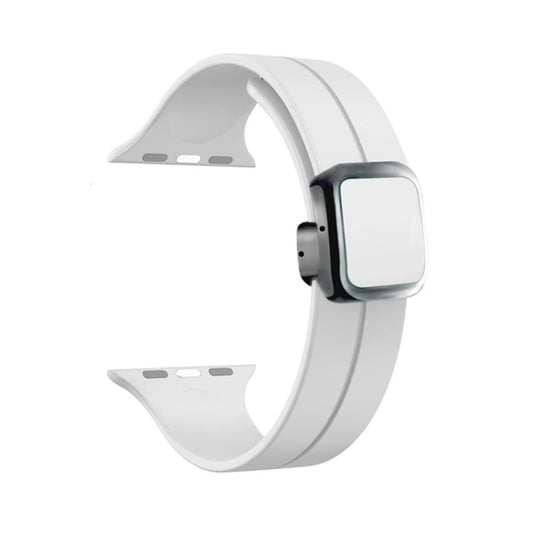 For Apple Watch Series 7 45mm Magnetic Square Buckle Silicone Watch Band(White) - Watch Bands by PMC Jewellery | Online Shopping South Africa | PMC Jewellery