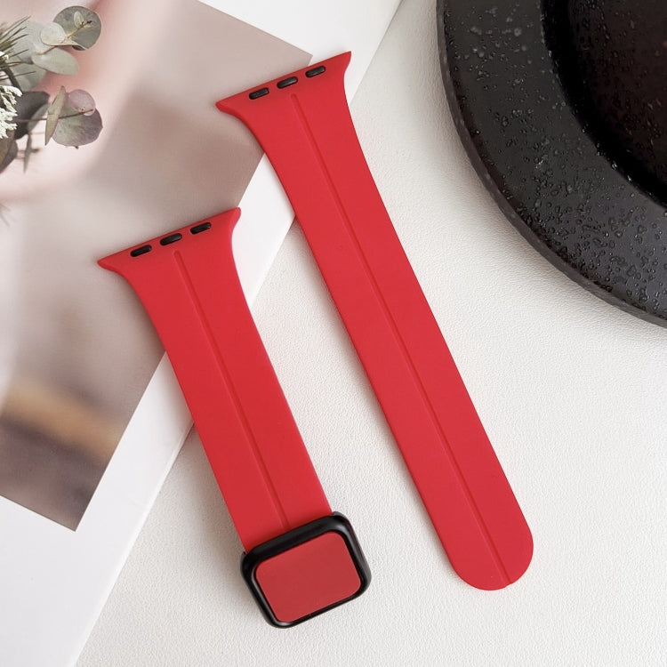 For Apple Watch SE 40mm Magnetic Square Buckle Silicone Watch Band(Red) - Watch Bands by PMC Jewellery | Online Shopping South Africa | PMC Jewellery