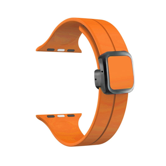 For Apple Watch SE 44mm Magnetic Square Buckle Silicone Watch Band(Orange) - Watch Bands by PMC Jewellery | Online Shopping South Africa | PMC Jewellery