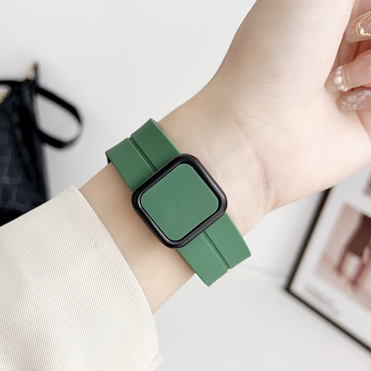 For Apple Watch SE 2023 44mm Magnetic Square Buckle Silicone Watch Band(Rock Green) - Watch Bands by PMC Jewellery | Online Shopping South Africa | PMC Jewellery