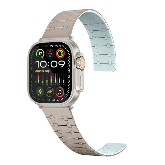 For Apple Watch Series 9 45mm Two Color Loop Magnetic Silicone Watch Band(Khaki+Light Green) - Watch Bands by PMC Jewellery | Online Shopping South Africa | PMC Jewellery