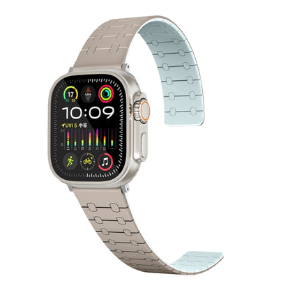 For Apple Watch Ultra 49mm Two Color Loop Magnetic Silicone Watch Band(Khaki+Light Green) - Watch Bands by PMC Jewellery | Online Shopping South Africa | PMC Jewellery