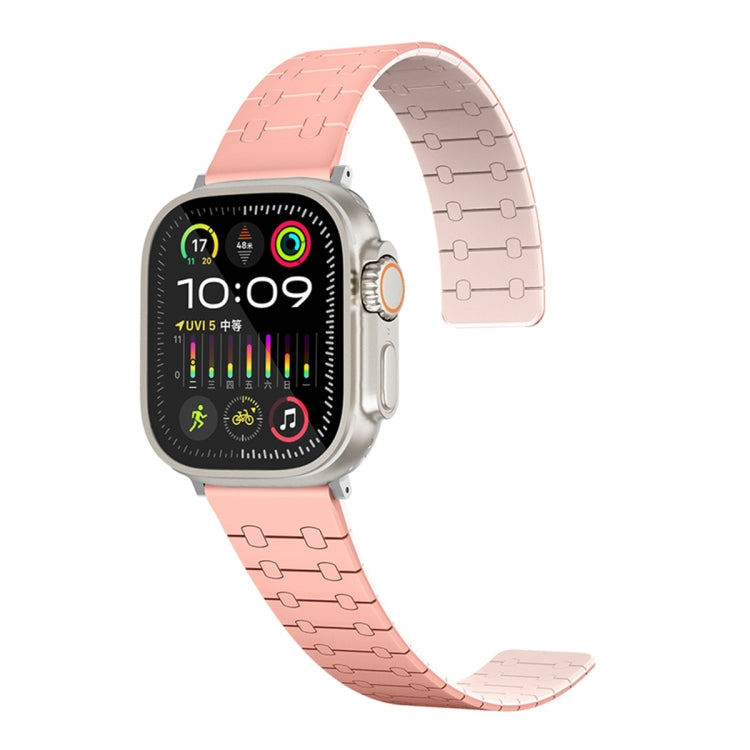 For Apple Watch Series 8 41mm Two Color Loop Magnetic Silicone Watch Band(Peach+Light Pink) - Watch Bands by PMC Jewellery | Online Shopping South Africa | PMC Jewellery