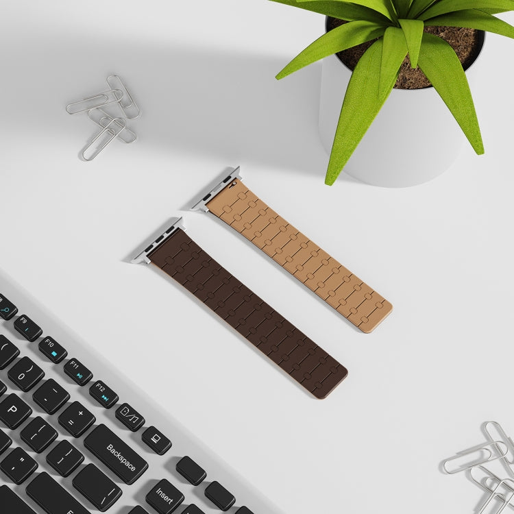 For Apple Watch Series 7 41mm Two Color Loop Magnetic Silicone Watch Band(Dark Brown+Light Brown) - Watch Bands by PMC Jewellery | Online Shopping South Africa | PMC Jewellery