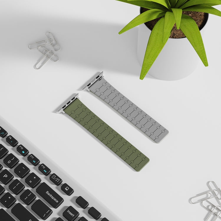 For Apple Watch Series 6 44mm Two Color Loop Magnetic Silicone Watch Band(Green+Grey) - Watch Bands by PMC Jewellery | Online Shopping South Africa | PMC Jewellery