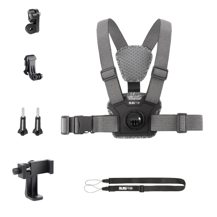 6 in 1 360 Phone Clamp Adjustable Body Mount Belt Chest Strap with Mount & Screw(Grey) - Chest Belt by RUIGPRO | Online Shopping South Africa | PMC Jewellery | Buy Now Pay Later Mobicred