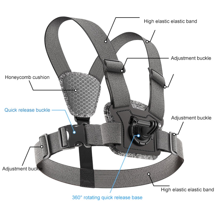 6 in 1 360 Phone Clamp Adjustable Body Mount Belt Chest Strap with Mount & Screw(Grey) - Chest Belt by RUIGPRO | Online Shopping South Africa | PMC Jewellery | Buy Now Pay Later Mobicred