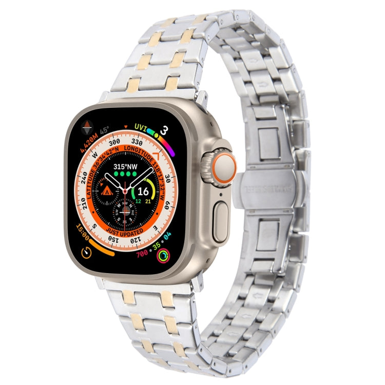 For Apple Watch Ultra 49mm Double T Stainless Steel Watch Band(Silver Gold) - Watch Bands by PMC Jewellery | Online Shopping South Africa | PMC Jewellery