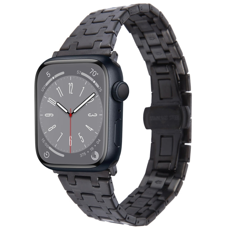For Apple Watch Series 8 41mm Double T Stainless Steel Watch Band(Black) - Watch Bands by PMC Jewellery | Online Shopping South Africa | PMC Jewellery