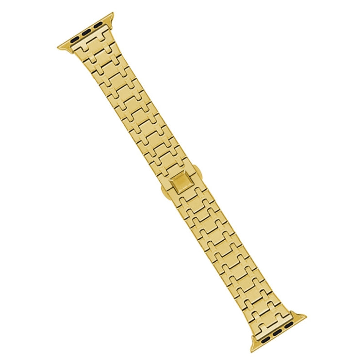 For Apple Watch Series 8 41mm Double T Stainless Steel Watch Band(Gold) - Watch Bands by PMC Jewellery | Online Shopping South Africa | PMC Jewellery