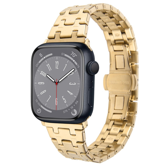 For Apple Watch Series 8 45mm Double T Stainless Steel Watch Band(Gold) - Watch Bands by PMC Jewellery | Online Shopping South Africa | PMC Jewellery