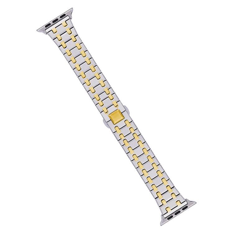 For Apple Watch Series 7 41mm Double T Stainless Steel Watch Band(Silver Gold) - Watch Bands by PMC Jewellery | Online Shopping South Africa | PMC Jewellery