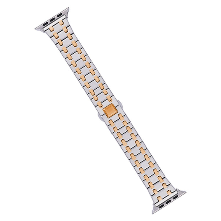 For Apple Watch Series 7 45mm Double T Stainless Steel Watch Band(Silver Rose Gold) - Watch Bands by PMC Jewellery | Online Shopping South Africa | PMC Jewellery