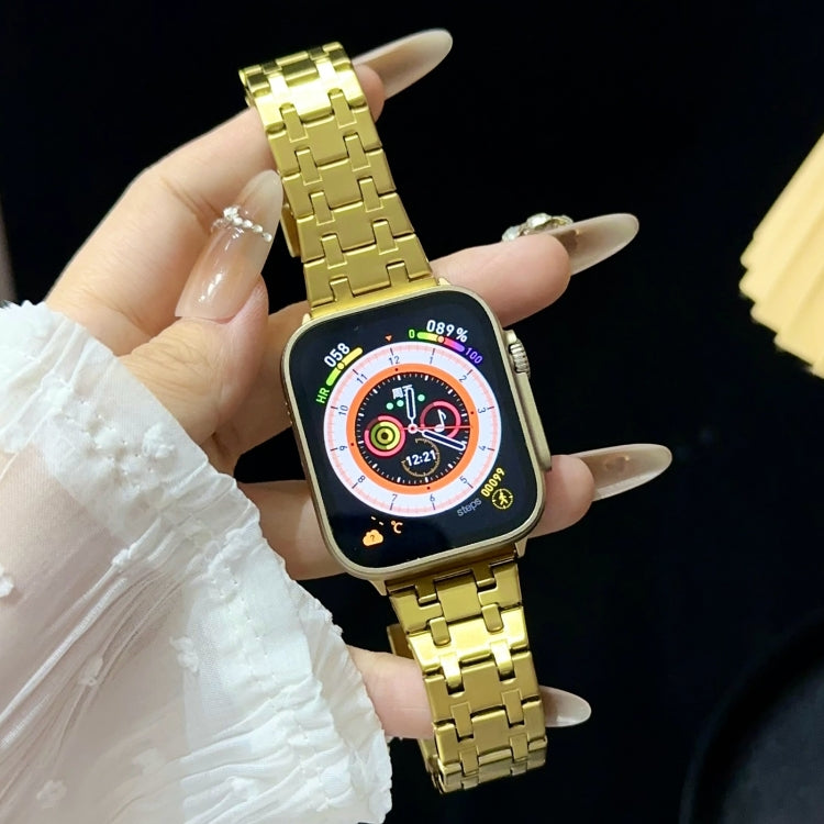 For Apple Watch Series 6 40mm Double T Stainless Steel Watch Band(Gold) - Watch Bands by PMC Jewellery | Online Shopping South Africa | PMC Jewellery