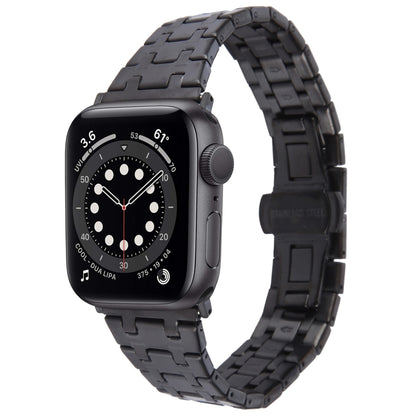 For Apple Watch Series 6 44mm Double T Stainless Steel Watch Band(Black) - Watch Bands by PMC Jewellery | Online Shopping South Africa | PMC Jewellery