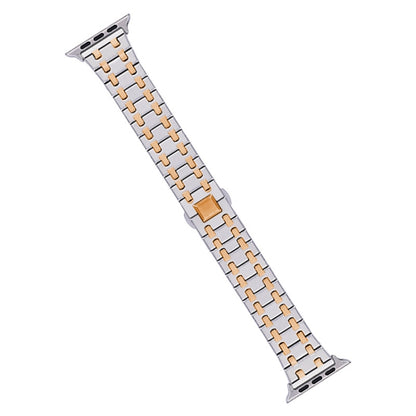 For Apple Watch Series 5 44mm Double T Stainless Steel Watch Band(Silver Rose Gold) - Watch Bands by PMC Jewellery | Online Shopping South Africa | PMC Jewellery