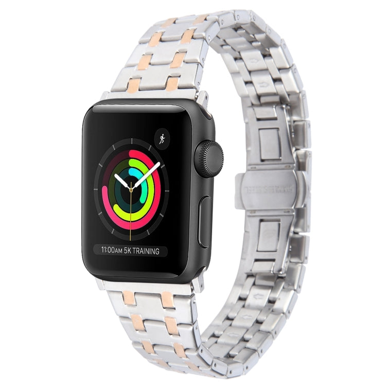 For Apple Watch 38mm Double T Stainless Steel Watch Band(Silver Rose Gold) - Watch Bands by PMC Jewellery | Online Shopping South Africa | PMC Jewellery