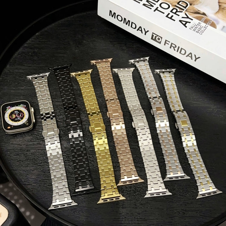 For Apple Watch Series 2 42mm Double T Stainless Steel Watch Band(Starlight) - Watch Bands by PMC Jewellery | Online Shopping South Africa | PMC Jewellery