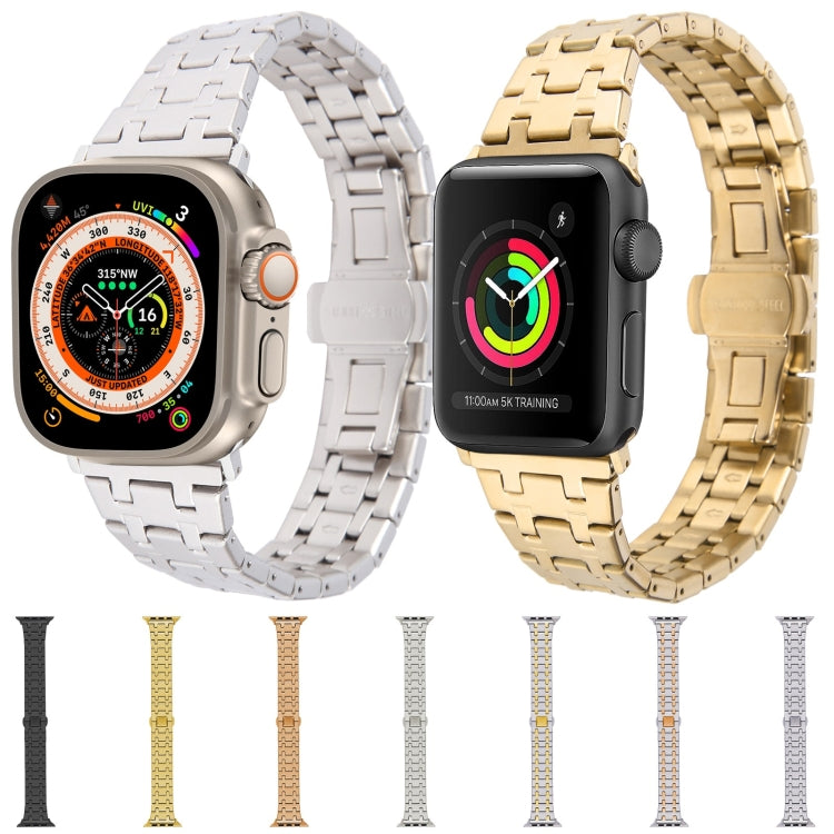 For Apple Watch Series 7 45mm Double T Stainless Steel Watch Band(Silver Gold) - Watch Bands by PMC Jewellery | Online Shopping South Africa | PMC Jewellery