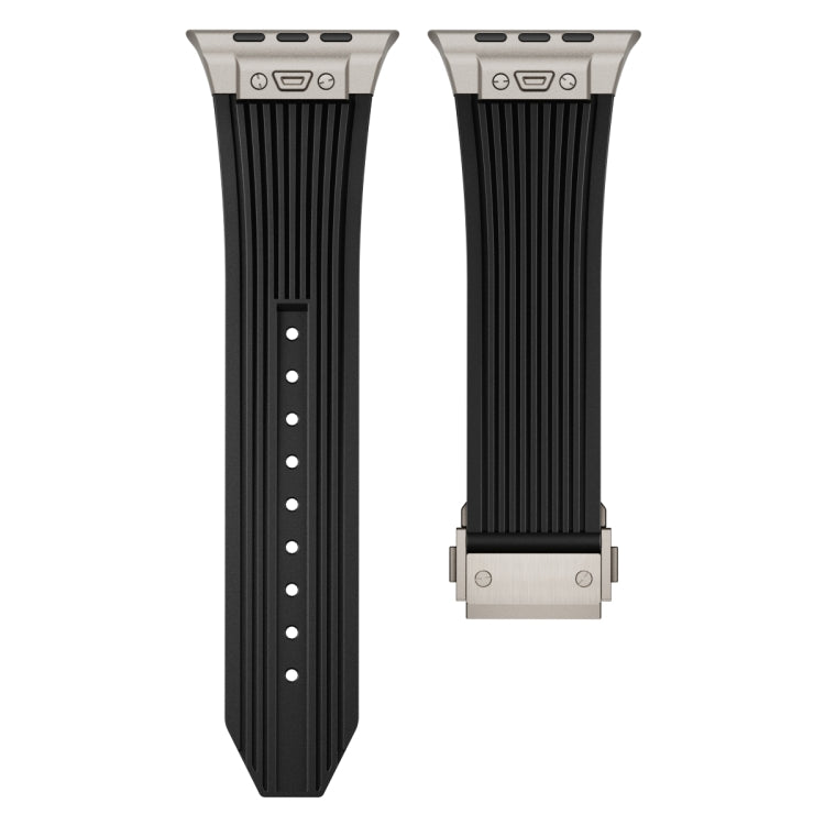 For Apple Watch Series 9 45mm Vertical Texture Elastic Silicone Watch Band(Black) - Watch Bands by PMC Jewellery | Online Shopping South Africa | PMC Jewellery