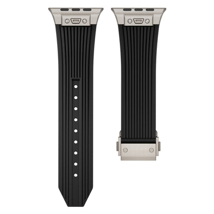 For Apple Watch Series 9 45mm Vertical Texture Elastic Silicone Watch Band(Black) - Watch Bands by PMC Jewellery | Online Shopping South Africa | PMC Jewellery