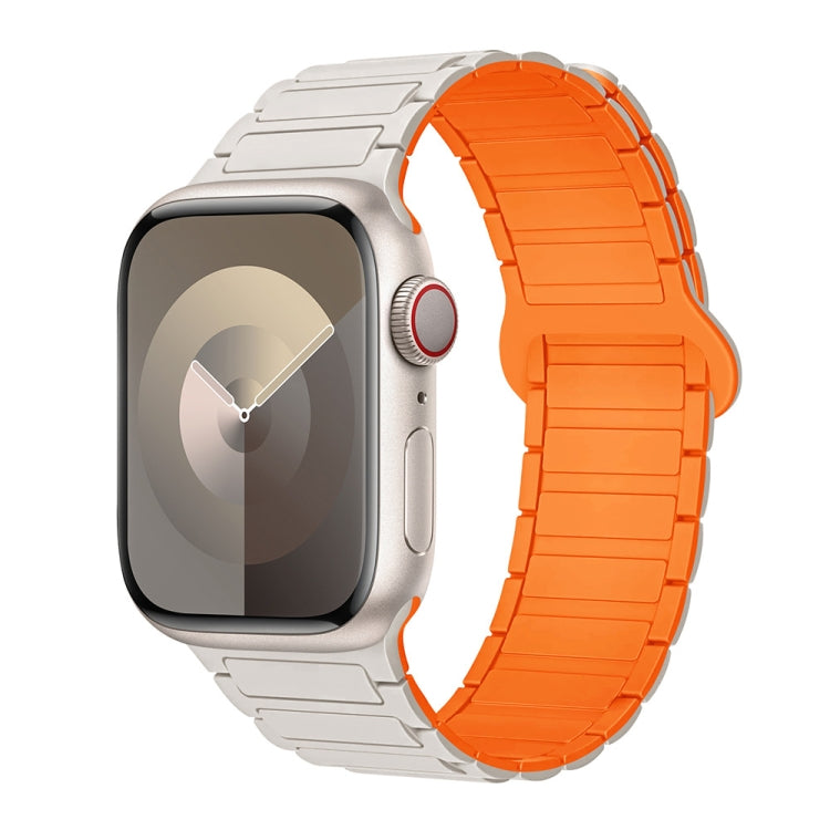 For Apple Watch Series 8 45mm I-Shaped Magnetic Silicone Watch Band(White Orange) - Watch Bands by PMC Jewellery | Online Shopping South Africa | PMC Jewellery